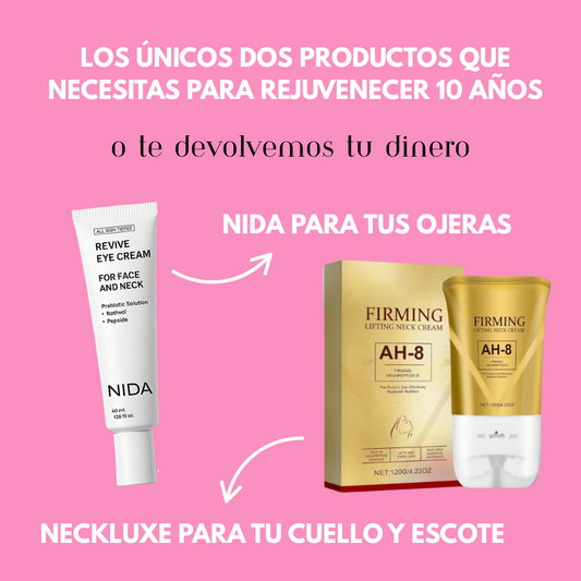 Pack AntiEdad | Crema Reafirmante para Ojos NIDA™ + Crema Reafirmante para Cuello y Escote NeckLuxe™
